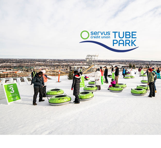 Servus Tube Park on a busy day at WinSport