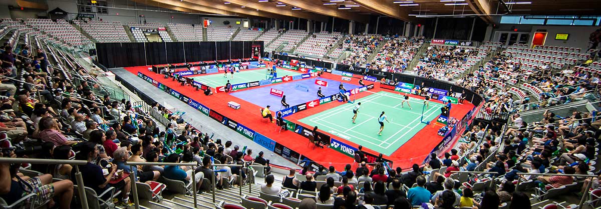YONEX open at WinSport Event Centre badminton courts with audience