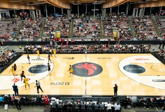 Large crowd watching the Calgary Surge inaugural game at WinSport Event Centre