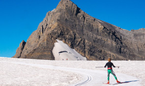 Boy skiing at haig glacier 