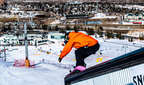 Snowboarding rail at the Snow Rodeo at WinSport