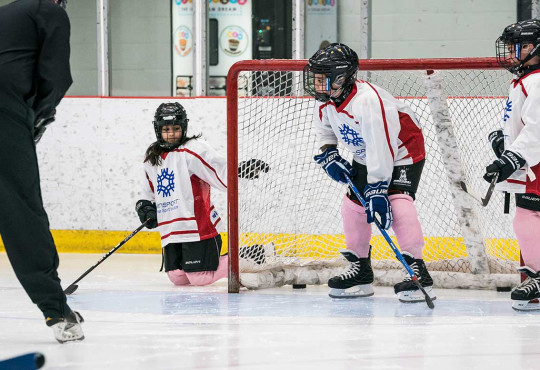 Girls only summer hockey camp on Arena C at WinSport