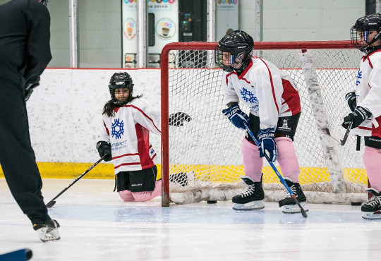 Girls only summer hockey camp on Arena C at WinSport