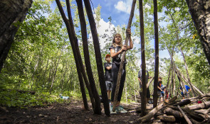 Winsport SummerCamps girlbuildsaforestshelterusinglogs